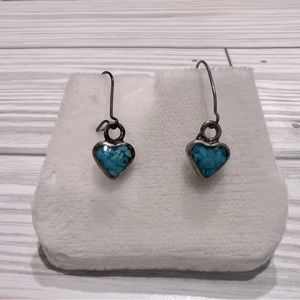 Vintage Native Turquoise Heart Shape Dangle Earrings